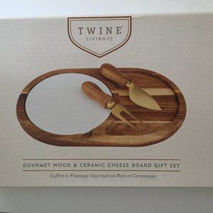 Gourmet Wood & Ceramic Cheese Board Gift Set